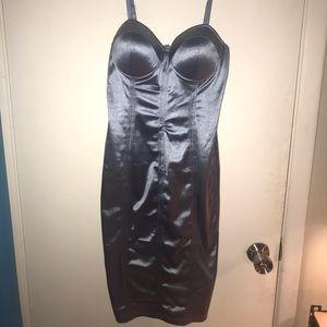 Blue satin bodycon dress